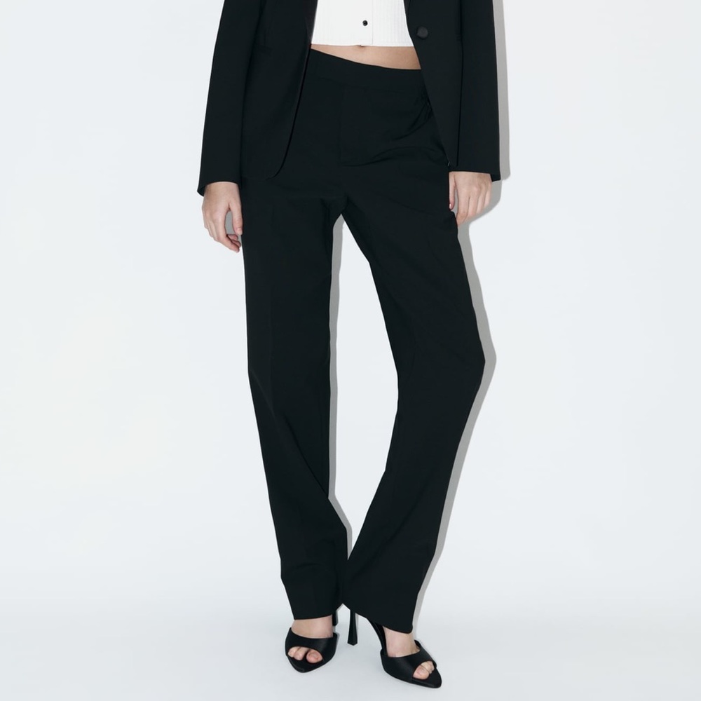 NWOT * Zara Black Buckled Wool Blend Tuxedo Pant ZW Collection Size Small